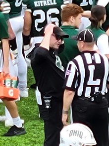 Tim Albin coaching at Peden Stadium vs. Fordham in 2022