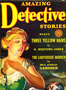 Cover of the March 1931 issue, now titled Amazing Detective Stories; the artist is likely Lyman Anderson [fr] Amazing Detective Stories March 1931.jpg