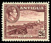 A 1942 stamp of Antigua showing Fort James. Antigua 1942 Fort James stamp.jpg