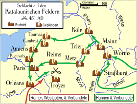 451: Die Hunnen in Gallien auf ihrem Weg zu den Katalaunischen Feldern