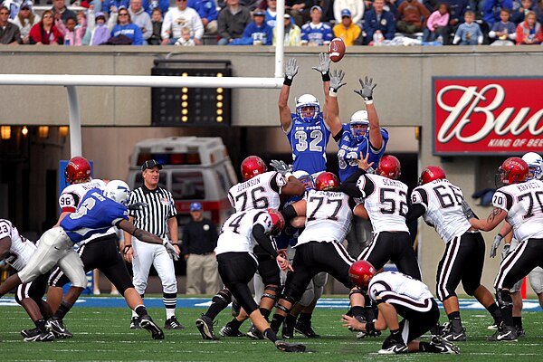 The Aztecs attempt a field goal during a 2007 game against Mountain West Conference opponent Air Force in 2007