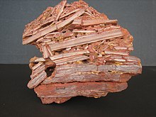 A bauxite specimen with relict stratification of the parent rock (slate), Fria, Guinea Bauxite specimen with relict stratification. 006.jpg