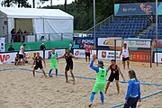 Deutsch: Beachhandball Europameisterschaften 2019 (Beach handball Euro); Tag 3: 4. Juli 2019 – Männer, Platzierungsrunde Gruppe III, Slowenien-Türkei 0:2 (18:18, 22:23) English: Beach handball Euro; Day 3: 4 July 2019 – Men Consolation Round Group III – Slovenia-Turkey 0:2 (18:18, 22:23)