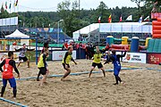 Deutsch: Beachhandball Europameisterschaften 2019 (Beach handball Euro); Tag 5: 6. Juli 2019 – Männer, Platzierungsspiel für die Ränge 5–8, Frankreich-Deutschland 0:2 (18:22, 16:19) English: Beach handball Euro; Day 5: 6 July 2019 – Placement Match/Cross Match for rank 5–8 Men – Frankreich-Deutschland 0:2 (18:22, 16:19)