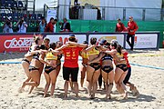 Deutsch: Beachhandball Europameisterschaften 2019 (Beach handball Euro); Tag 2: 3. Juli 2019 – Frauen, Vorrunde Gruppe C, Spanien-Griechenland 2:1 (12:20, 18:16; 8:2) English: Beach handball Euro; Day 2: 3 July 2019 – Women Preliminary Round Group C – Spain-Greece 2:1 (12:20, 18:16; 8:2)