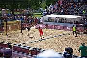 Deutsch: Beachhandball bei den Olympischen Jugendspielen 2018; Tag 4, 10. Oktober 2018; Jungs, Vorrunde, Gruppe B - Italien-Argentinien 1:2 English: Beach handball at the 2018 Summer Youth Olympics at 10 October 2018 – Boys Preliminary Round Group B‎ – Italy-Argentina 1:2