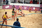 Deutsch: Beachhandball bei den Olympischen Jugendspielen 2018; Tag 5, 10. November 2018; Mädchen, Hauptrunde - Ungarn-Argentinien 1:2 English: Beach handball at the 2018 Summer Youth Olympics at 11 October 2018 – Girls Main Round – Hungary-Argentina 1:2