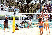 Deutsch: Beachvolleyball bei den Olympischen Jugendspielen 2018; Tag 9, 15. Oktober 2018; Mädchen, Viertelfinale: Puerto Rico-Russland 0–2 (12–21/10–21) English: Beach volleyball at the 2018 Summer Youth Olympics at 15 October 2018 – Girls Quarterfinals: Puerto Rico-Russia 0–2 (12–21/10–21)