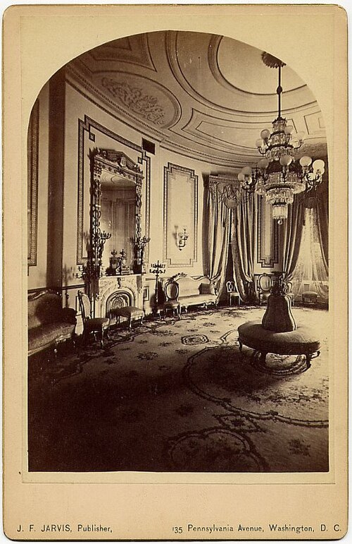 East wall of the Blue Room of the White House, looking south, c. 1875. Rotogravure on paper.