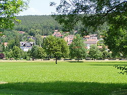 Uitzicht op Bad Bocklet vanuit het kuurpark