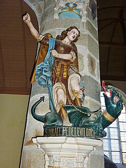 This sculpture shows Saint Michael slaying the dragon