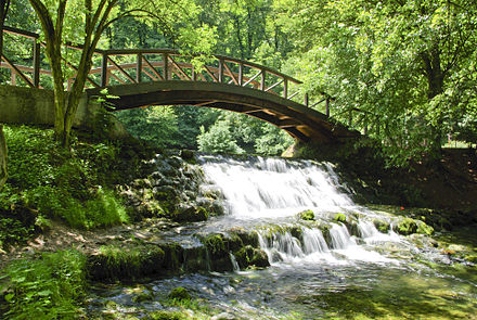 The idyllic park of the Bosna Spring on a summer day.
