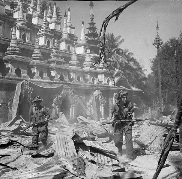 File:British soldiers patrol Burmese town Bahe.jpg