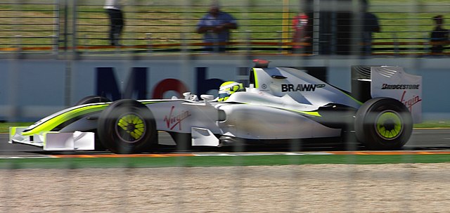 Jenson Button's Brawn BGP 001, after a sponsorship deal was completed between the Brawn team and the Virgin Group founder Richard Branson