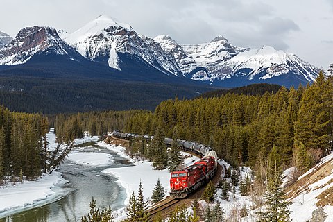 Oil train moving across the Kicking Horse Pass, Canada