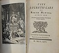 Ilustrasi depan dan halaman judul De Rerum Natura karya Titus Lucretius Carus (1754)