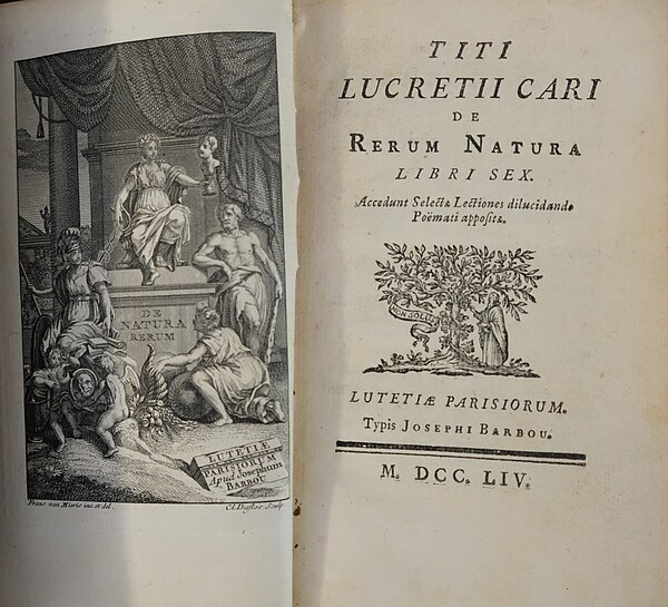 Frontispiece of a 1754 copy of De rerum natura