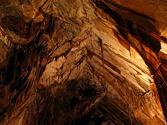 A naturally formed vaulted ceiling in the cave. Cathedralceiling-gunnsplainscave.JPG