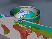 How the Earth is projected onto a cylinder Cilinderprojectie-constructie.jpg