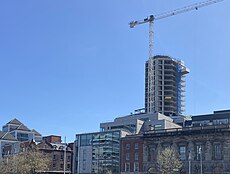 A picture of College Square in Dublin, with the main tower under construction