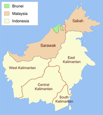 Boundaries of Brunei (green) since 1890
