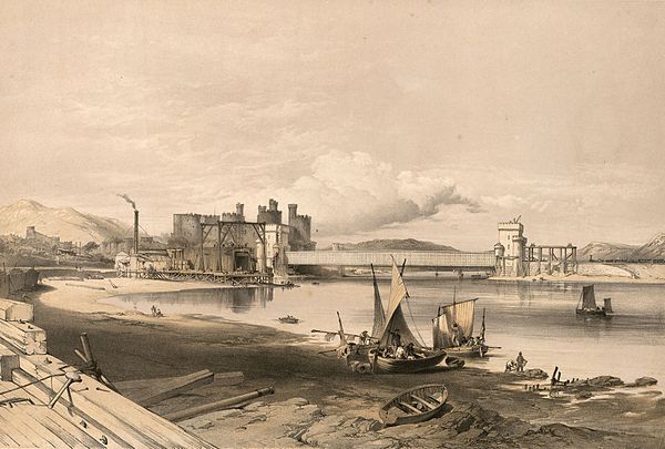 Conwy Bridge.Construction of second tube, September, 1848