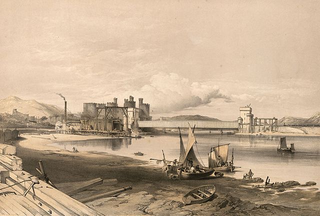 Conwy Bridge.Construction of second tube, September, 1848