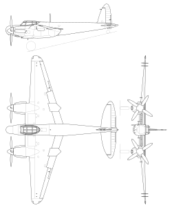 De Havilland Mosquito Mk IX 3-view line drawing.svg