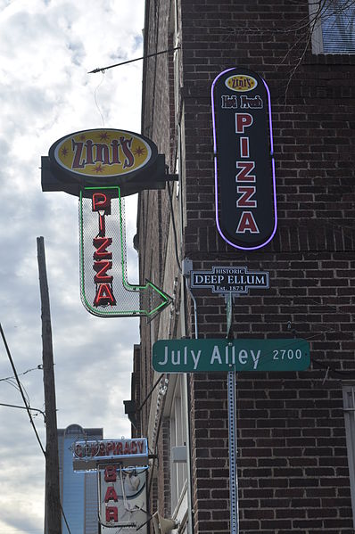 File:Deep Ellum - Zini's Pizza sign and July Alley.jpg