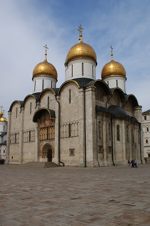 The Cathedral of the Dormition in the Moscow Kremlin, (south façade, viewed from Cathedral Square, summer)