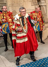 The Duke wearing parliamentary robes as Earl Marshal in 2022 Duke of Norfolk (Norman Porch) 2022.jpg