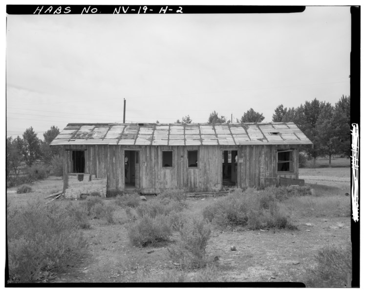 File:EAST REAR - Kiel Ranch, Wooden Duplex, 200 West Carey Avenue, North Las Vegas, Clark County, NV HABS NEV,2-NOLAV,1H-2.tif