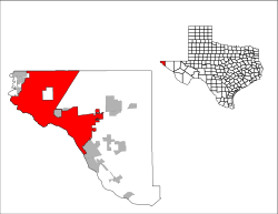 Расположение в округе Эль-Пасо и штате Техас.