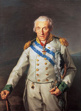 Maximilian of Saxony wearing the blue and white sash and Grand Cross of the Order as well as the Spanish Fleece