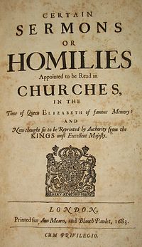 Title page of the 1683 London Mearne and Pawlet reprint Elizabethan Homilies.jpg