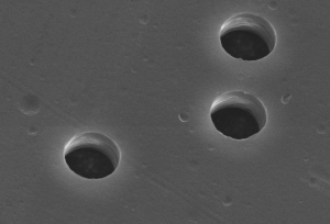 Etched ion tracks in polyethylene terephthalate Etched Tracks.gif