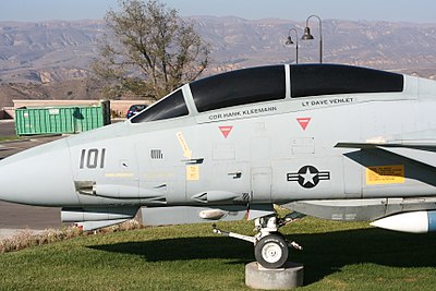 F-14 BuNo 162592, painted to depict the F-14 (BuNo 160403) flown by Kleemann and Venlet on display at the Ronald Reagan Presidential Library in Simi Valley, California