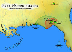 Geographic extent of Fort Walton Culture Fort Walton and Leon-Jefferson cultures map HRoe 2012.jpg