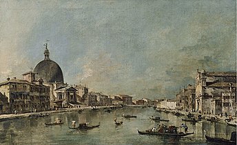 Le Grand canal avec San Simone Piccolo et Santa Lucia, vers 1780 par Francesco Guardi Musée Thyssen-Bornemisza, Madrid[3]