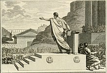 Gaius Sempronius Gracchus alparolante al la Pleba konsilio. Gravuraĵo (1799) el la verko "Figures de l'histoire de la république romaine" far Silvestre David Mirys (1742-1810)
