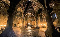 Zakarid gavit room, in Geghard Monastery, 1215-1225.