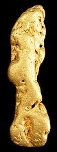 A large gold nugget from the Kuskokwim Mountains of central Alaska.