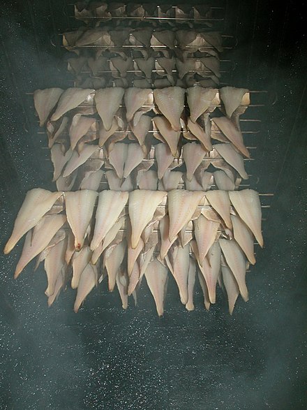 Traditional Grimsby smoked fish, prepared with haddock. Cod is also used in this product, which has Protected Geographical Indication status in the European Union.