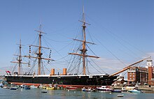 HMS Warrior (1860), the Royal Navy's first ocean-going iron-hulled warship HMS warriorjune20092.jpg