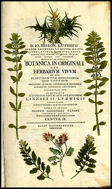 Title page of Herbarium vivum compiled by Johann Hieronymus Kniphof in 1759 Herbarium vivum03.jpg