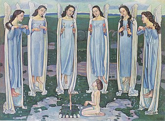 Pintura de Ferdinand Hodler de seu filho rodeado por anjos.