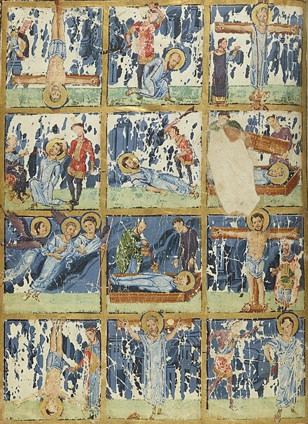 Martyrdoms of the 12 Apostles depicted in the Paris Gregory (9th century)