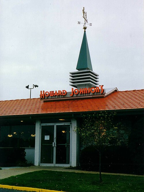 Howard Johnson's restaurant entrance with emblematic weather vane