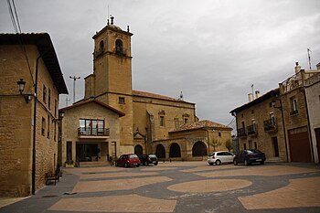 Town hall and church of the town of Iekora in Rioja Alavesa