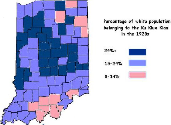 Population of white male residents of each Indiana county who belonged to the Klan during the 1920s